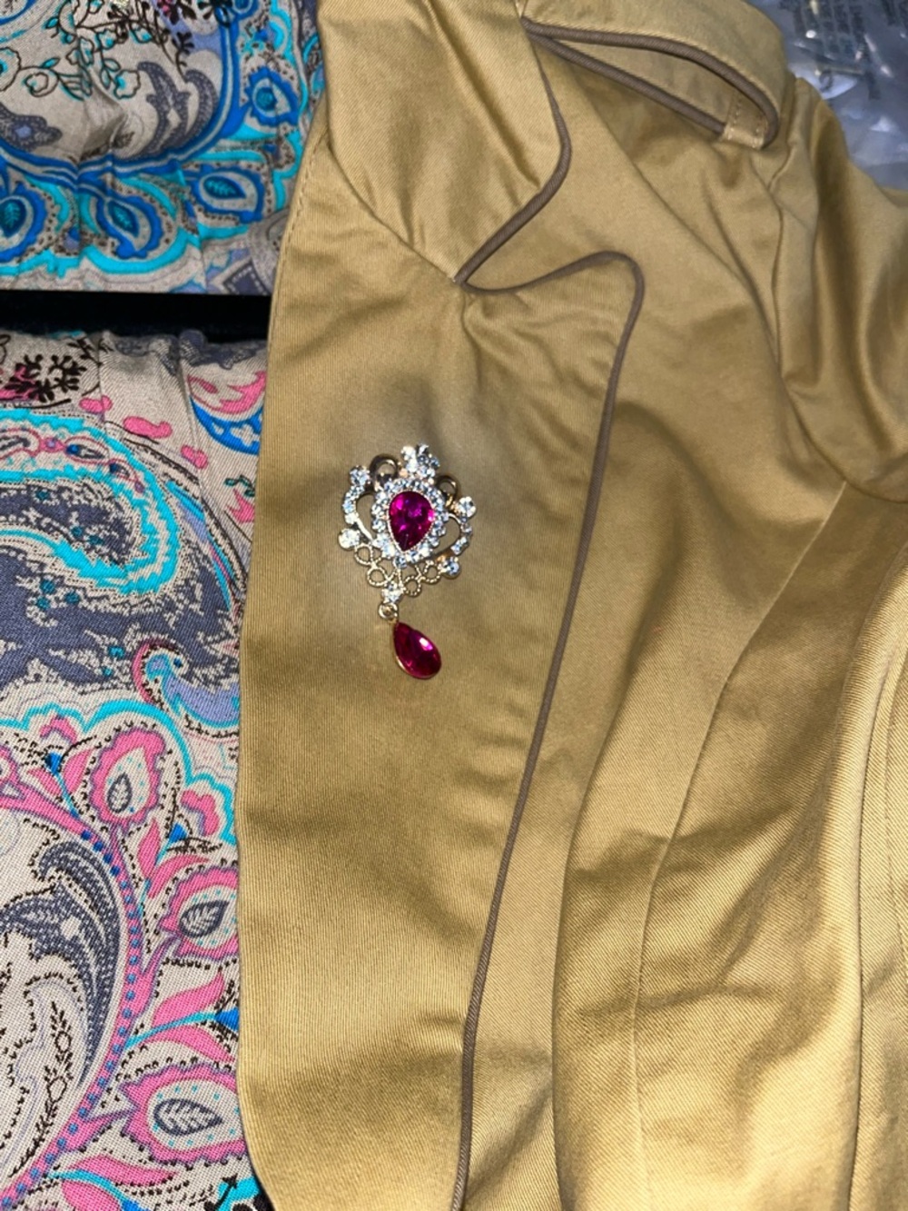 Aratta Tan Peplum Jacket with Artistic Back Motif Large - Picture 3 of 9